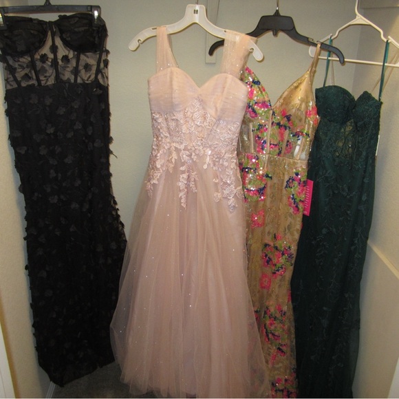Gold and pink prom dress